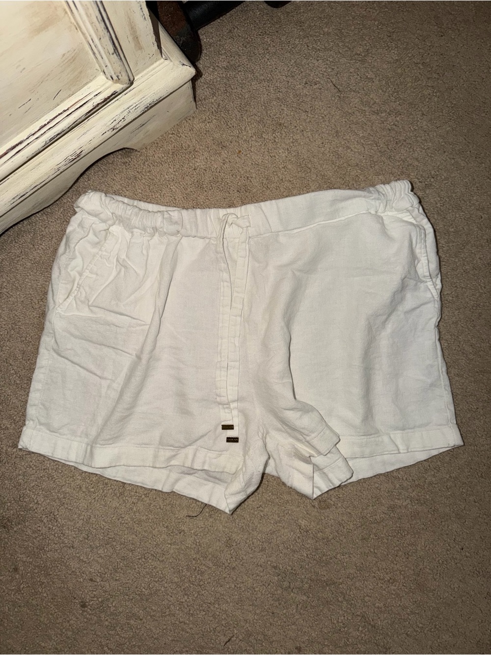 Michael Kors White High-Waist Drawstring Linen Shorts